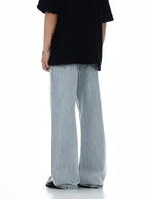 Men’s light-wash denim wide leg jeans with a relaxed straight cut silhouette in wash wide style