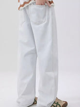 Men’s white wide leg denim jeans with relaxed fit and subtle stitching details in wide leg jeans style