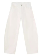 Men’s white denim wash wide leg jeans with a relaxed fit and subtle stitching details
