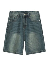 Men's Washed Denim Shorts with Pockets Deep Teal Denim Shorts