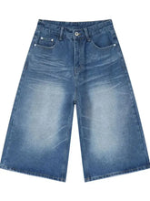 Men's Washed Denim Shorts with Pockets Peacock Blue Denim Shorts