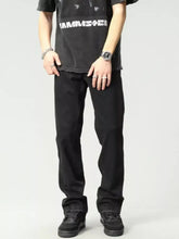 Men’s black washed loose fit denim jeans with straight-leg slim fit and subtle fading at the knees