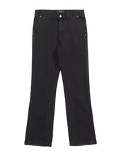 Men’s black denim loose fit jeans with a straight-leg cut and silver-toned button closure in washed loose fit style