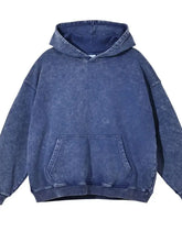 Mens washed oversized long sleeve hoodie in faded blue acid wash