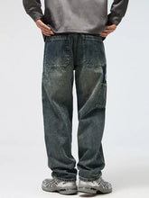 Men’s dark-wash denim relaxed fit jeans with multiple pockets and a straight-leg cut for comfortable everyday wear