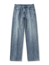 Men’s washed relaxed fit jeans in light-wash denim with a straight-leg cut and classic five-pocket design