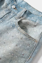 Mens washed rhinestone denim Bermuda shorts with scattered light-wash embellishments