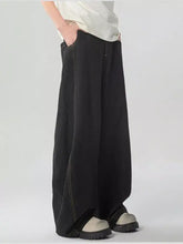 Men’s washed wide leg jeans in black denim with a relaxed tapered fit and visible stitching along the seams