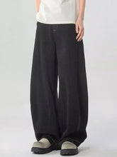 Men’s washed wide leg jeans in black with a relaxed flowing silhouette and subtle stitching details