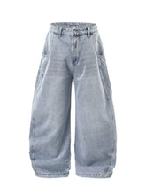 Men’s washed wide leg jeans in light-wash denim with a relaxed baggy fit and rolled cuffs wide leg jeans