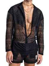 Mens White Lace Romper Set with Open Shirt