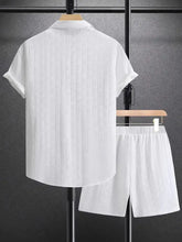 Mens White Textured Linen Shirt and Shorts Set Mens Sets
