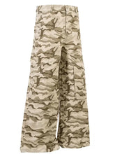 Mens wide leg camo print cargo pants in camouflage pattern