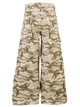 Mens wide leg camo print cargo pants in camouflage pattern