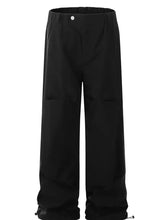 Men's Wide Leg Cargo Pants with Button Detail Black Woman Sweatpants