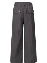 Mens wide leg cargo pants in dark grey with drawstring waist
