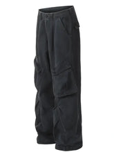Mens wide leg cargo pants in dark grey with multi pockets