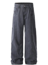 Men's Wide Leg Cargo Pants with Stitching Detail Gray Woman Sweatpants