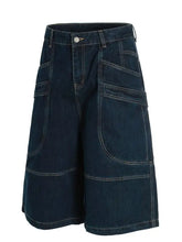 Men's Wide-Leg Denim Shorts with Contrast Stitching Denim Shorts