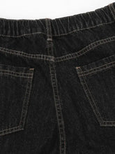 Men's Wide-Leg Denim Shorts with Plaid Accent Denim Shorts