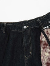 Men's Wide-Leg Denim Shorts with Plaid Accent Denim Shorts