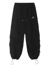 Mens wide leg drawstring pants in black cargo style