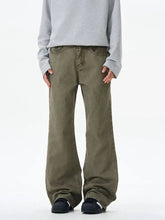 Men’s wide leg flare jeans in olive green denim showcasing a relaxed fit and casual style