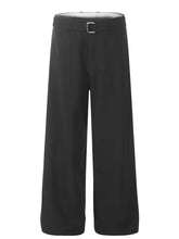 Black wide-leg high waist pants with silver buckle belt