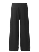 Black wide-leg high waist pants with belt and flat front