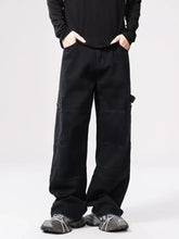 Men’s black wide leg cargo pants with multiple pockets and a relaxed fit for versatile casual wear