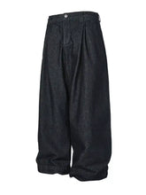 Men’s dark denim wide leg jeans with relaxed fit and subtle texture for stylish comfort and casual wear