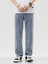 Men’s wide leg jeans in light-wash denim with a straight-leg cut and classic stitching for comfortable style
