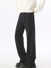 Men wide leg black wide leg denim trousers with relaxed fit and subtle vertical seam detailing