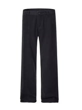 Men wide leg black denim trousers with sleek minimalist design and subtle stitching details
