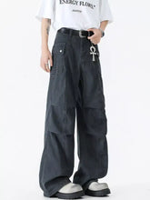 Men’s wide leg jeans in dark gray with a relaxed wide leg cargo design and multiple functional pockets