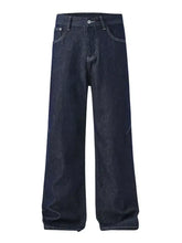 Men’s wide leg jeans in dark indigo denim with a straight-leg cut and subtle stitching details