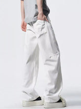 Men’s wide leg jeans in white loose-fitting cargo style with multiple pockets and relaxed fit for casual wear