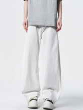 Men’s wide leg jeans in white with relaxed loose fit and subtle stitching details for simple care and comfort