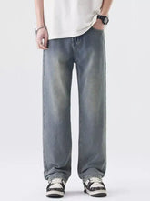 Men’s wide leg jeans in light-wash denim with a relaxed straight-leg cut for casual wear