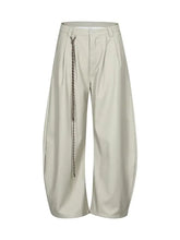 Light grey mens wide leg pants with decorative chain