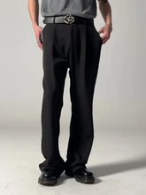 Mens wide leg black pleated pants with chunky sole shoes