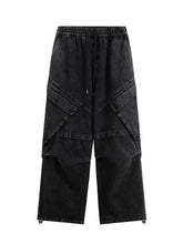 Mens wide leg pants with drawstring waist, black cargo style