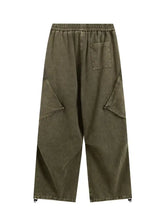 Mens wide leg olive green cargo pants with drawstring waist