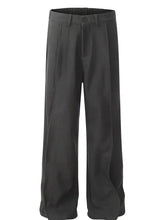 Dark gray pleated mens wide leg pants with front pleats