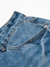 Mens wide leg relaxed fit denim shorts in light blue distressed wash