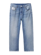 Men’s light-wash denim jeans with straight-leg cut and classic five-pocket design in a relaxed fit style