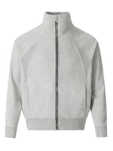 Light grey speckled fleece mens zip stand collar jacket with ribbed cuffs