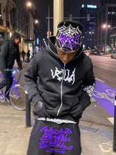 Men's Zip Up Letter Graphic Hoodie Black Mens Tops