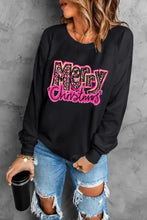 Black long-sleeve sweatshirt with Merry Christmas in pink leopard print