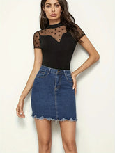 Mesh Polka Dot Mock Neck Sheer Top for Women
